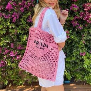 Pink Raffia Tote Bag